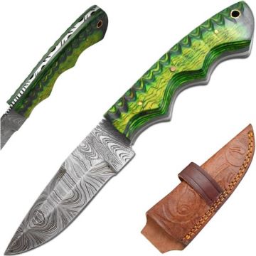 Old Ram Handmade Full Tang Damascus Steel Blade Hunting Knife Twisted Green Handle